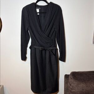 Louis Feraud Vintage Wool Charcoal Wrap Dress with Belt EUC Timeless
